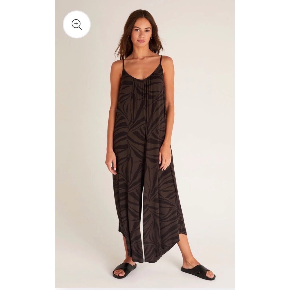 Z Supply Brown & Black Printed Wide-Leg Spaghetti-Strap Jumpsuit